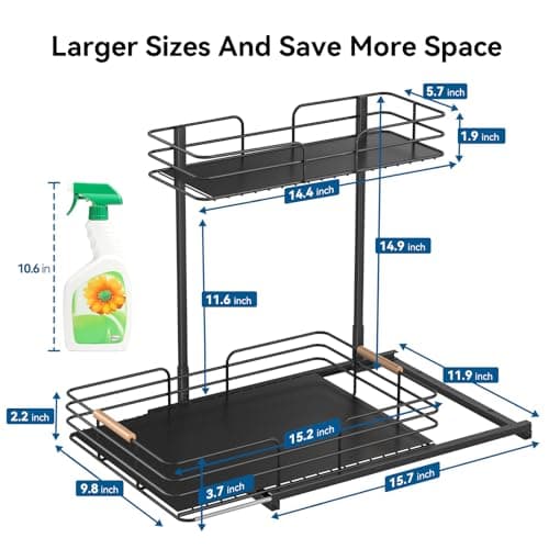 LAMU 2-Tier Under Sink Organizers for Kitchen and Bathroom Storage