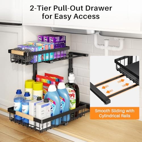 Under Sink Organizer for Kitchen and Bathroom - Adjustable 2-Tier Storage Shelf for Small Spaces