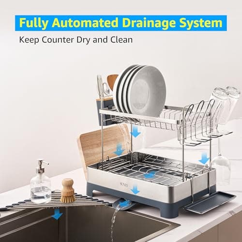 SUNLY Large 2-Tier Dish Drying Rack, 304 Stainless, Kitchen Counter Drain Board