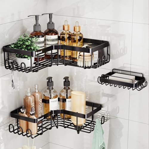 Black Rustproof Shower Caddy Organizer with Hooks for Bathroom & Kitchen
