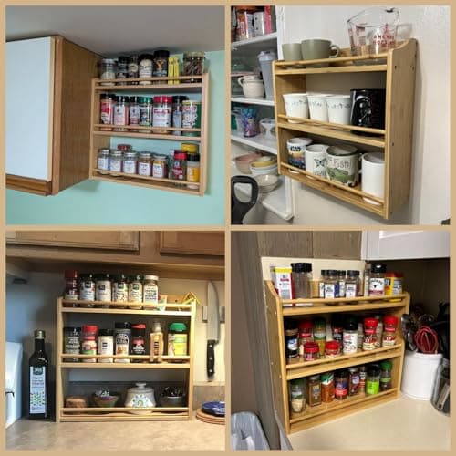 Bamboo 3-Tier Spice Rack for Kitchen Counter or Wall