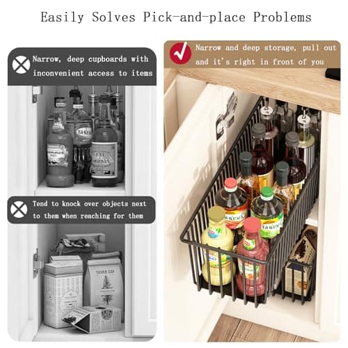 4 Pack Black Pull Out Basket Drawers for Kitchen & Bathroom Cabinets