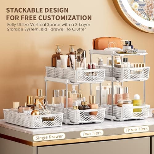 White 3 Tier Under Sink Organizer with Dividers