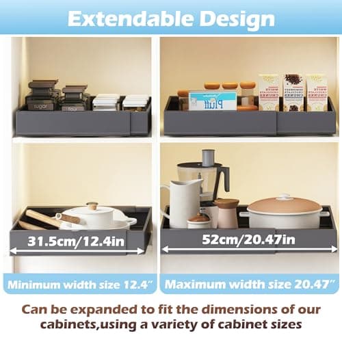 2 Pack COVAODQ Extendable Sliding Cabinet Organizer, Adjustable Width 12.4" to 20.4", Grey