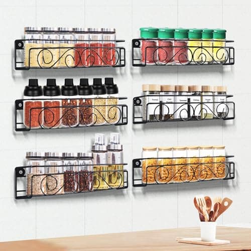 Screw or Adhesive Hanging Spice Rack 6 Pack, 2.5"x2.7"x12", Kitchen Organizer