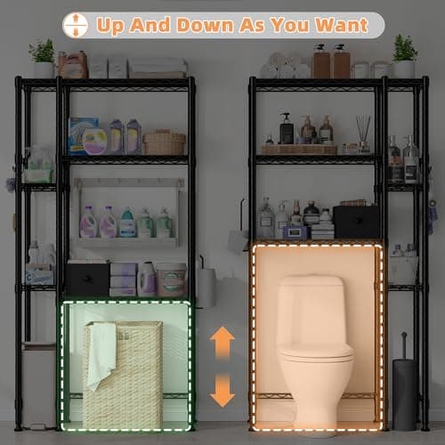6 Tier Over Toilet Storage Rack with Drawer, Black