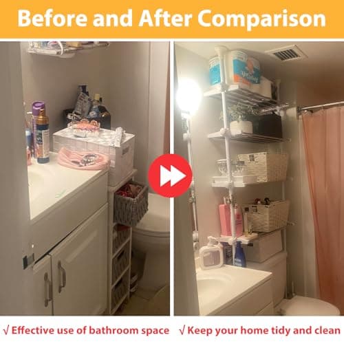 Stainless Steel 83-124 Inch Adjustable White Bathroom Organizer Spacesaver