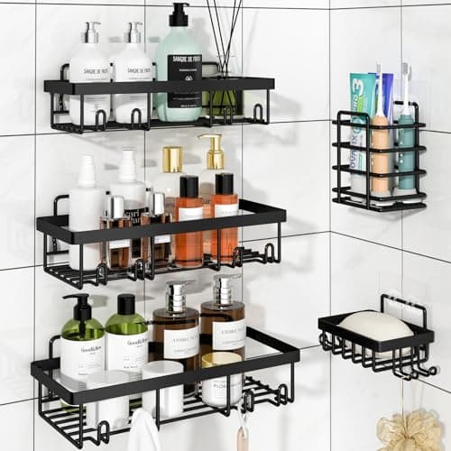 5 Pack Rustproof Stainless Steel Shower Caddy Organizer, Silver