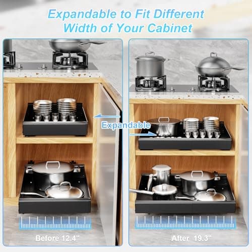 12.4" to 19.3" Adjustable Slide-Out Drawer Organizer for Kitchen Cabinets