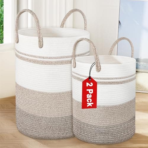 2-Pack Large Tall Rope Laundry Baskets, 58L & 28L Black, Living Room & Bedroom Storage