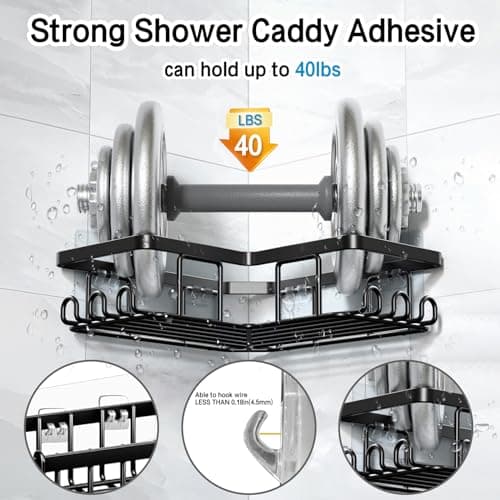 14 Pack Strong Adhesive Hooks for Shower Caddy & Bathroom Storage