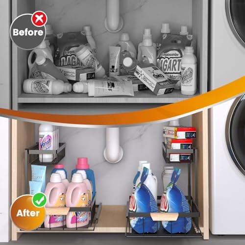 NOAHAMMER 2-Pack Under Sink Organizer, Kitchen & Bathroom Storage Shrved