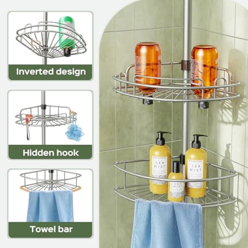 Hamitor Corner Shower Caddy: 4-Tier Rust-ResistantAdjustable Shelves - Silver Grey