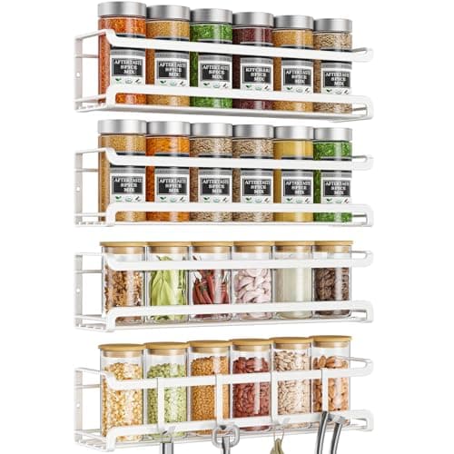Wall-Mounted Spice Rack Organizer - 4 Pack for Kitchen Cabinets and Pantry Doors