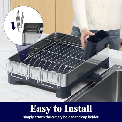 Space-Saving Stainless Steel Dish Drying Rack for Kitchen Counter