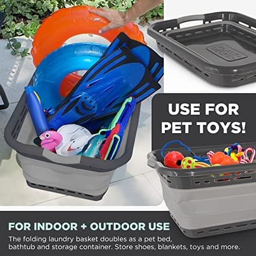 BLACK+DECKER Portable 25" Slim Laundry Basket - Ideal for Small Spaces & Travel, Black