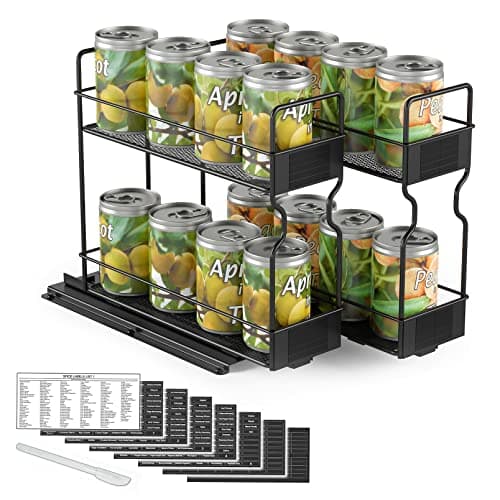SpaceAid Heavy Duty Spice Rack Organizer, Cabinet Drawer with Labels, 5.2" x 10.75" x 10", 2 Drawers, 2-Tier