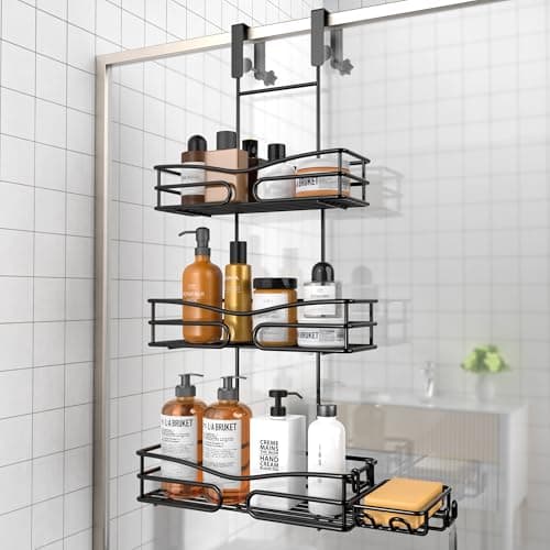 KEGII Black Waterproof Shower Caddy with Soap Holder - No Drilling, Better Than Corner Shelves