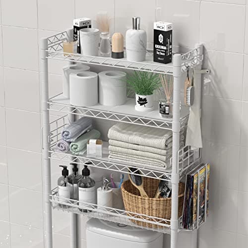 White Over-The-Toilet Storage Shelf, Bathroom Space Saver Organizer