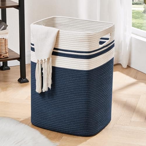 OIAHOMY Tall Cotton Laundry Hamper with Handles-16x13x22in Black