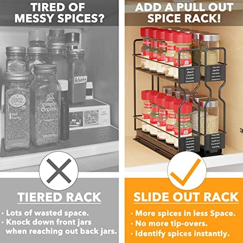 SpaceAid Heavy Duty Spice Rack Organizer, Cabinet Drawer with Labels, 5.2" x 10.75" x 10", 2 Drawers, 2-Tier