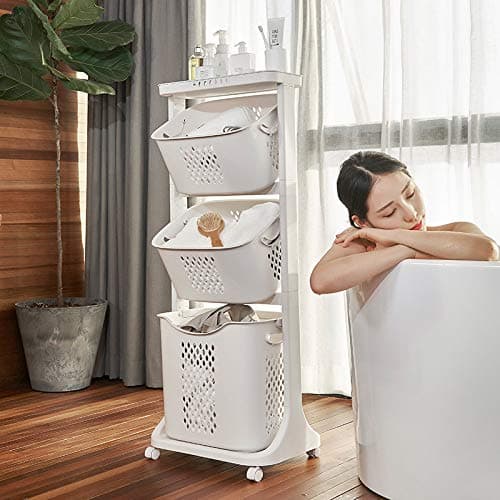 Manskskim 3-Layer Laundry Basket with Wheels for Bathroom Storage