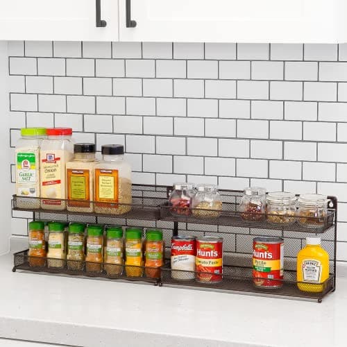 CAXXA 2PK 2-Tier Spice Rack, Bronze Mesh Storage Organizer