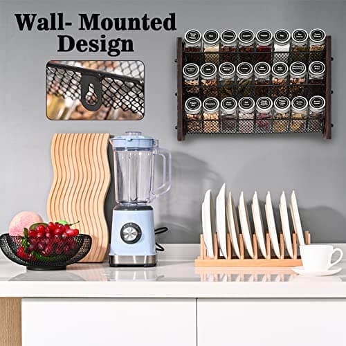 Rustic 3 Tier Wooden Spice Rack, Cabinet Countertop Wall Mount