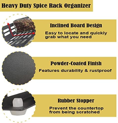 4-Tier Matte Black Spice Rack for Kitchen Cabinet or Wall