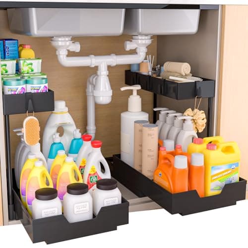NATURE'S SOURCE 2-Tier Under Sink Organizers, Black 2-Pack