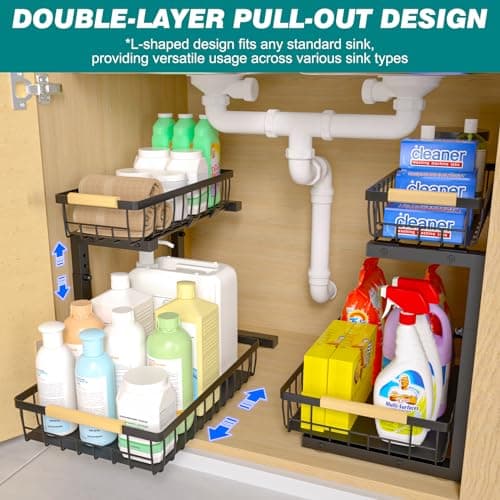 Adjustable 2 Tier Under Sink Organizer and Storage for Kitchen and Bathroom Cabinet