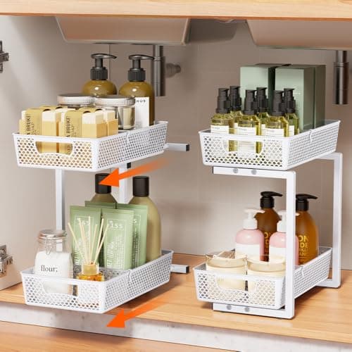 Sotfamily 2-Pack White Under Sink & Kitchen Cabinet Organizer