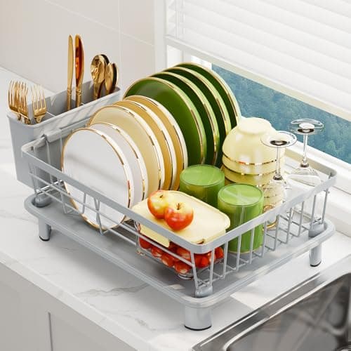 Stainless Steel Dish Drainer Rack with Drip Tray & Holders, Black