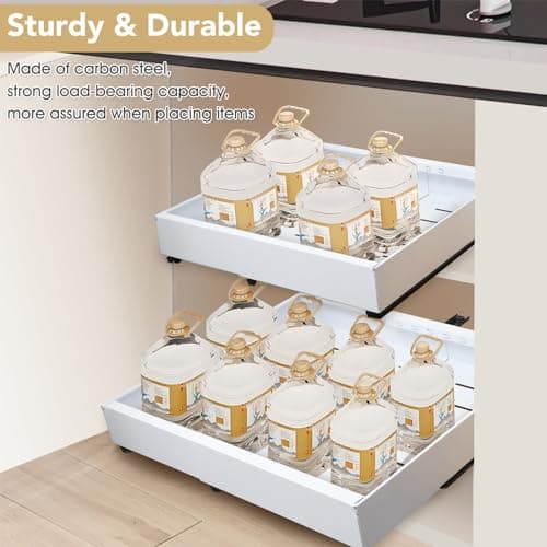 Expandable Cabinet Organizer with Adjustable Drawers - Heavy Duty Pull Out Shelves for Kitchen, Pantry, Bathroom