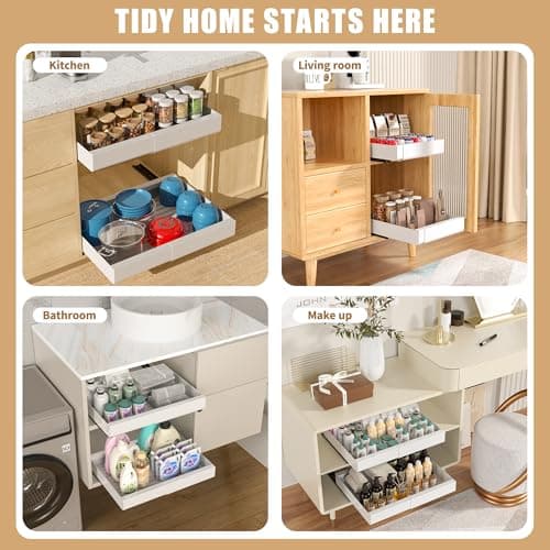 Heavy Duty Expandable Cabinet Organizer, Slide Out Drawers for Kitchen, Pantry, Garage, and Bathroom Storage