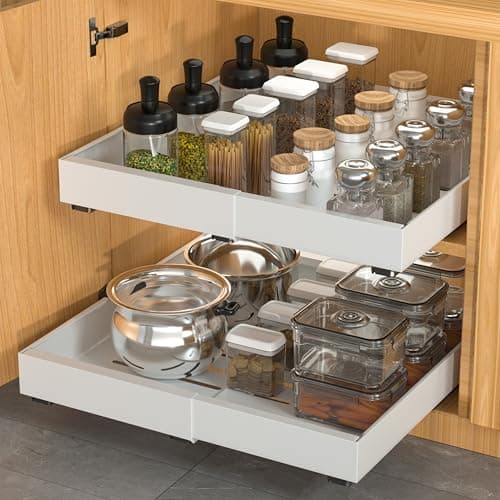 2 Pack Adhesive Pull-Out Cabinet Organizer, 17" Deep, White