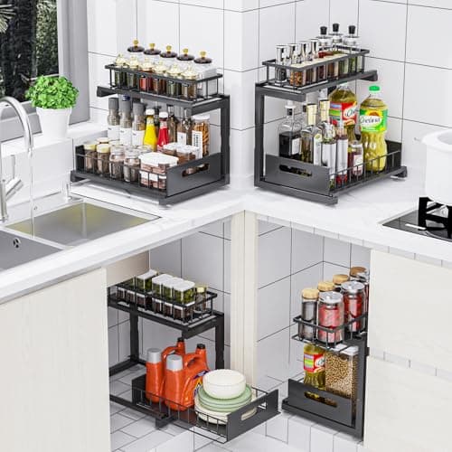 2-Pack Heavy Duty Under Sink Organizer, Adjustable Multi-Purpose Shelf (Black)