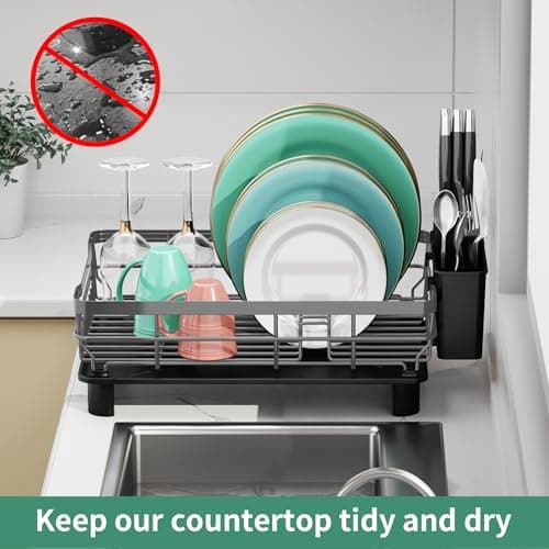 MOUKABAL Large Dish Drying Rack with Removable Holder, Grey/Gray