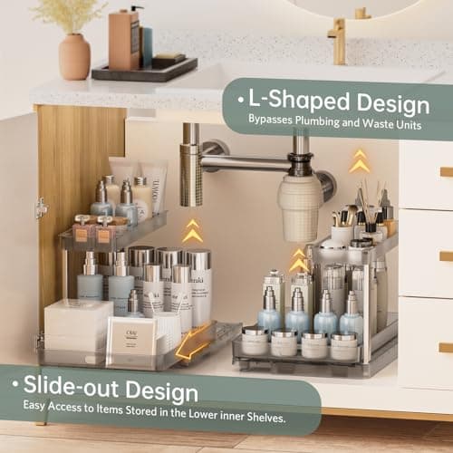 Delamu 2 Pack Under Sink Organizer, 11.38 Pull Out Storage Shelves for Kitchen and Bathroom