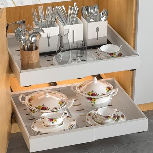 2 Pack Adhesive Pull-Out Cabinet Organizer, 17" Deep, White