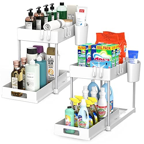 2-Pack Heavy-Duty Under Sink Organizers with Sliding Drawers for Kitchen and Bathroom - Black (12 x 8.7 x 15.7 inches)