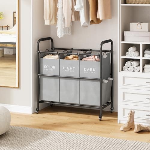 Tajsoon 3 Bag Laundry Sorter Cart, Grey