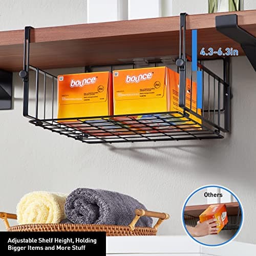2-Pack Adjustable Under Shelf Storage Baskets for Kitchen, Laundry, and Office Organization - Black