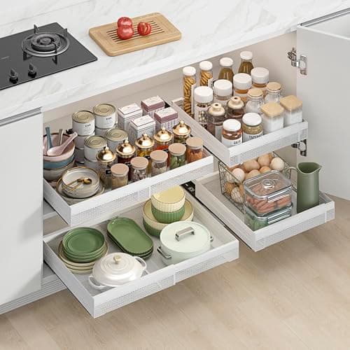 Pull Out Shelves Cabinet Organizer for Kitchen Pantry, Metal, 2 Pack