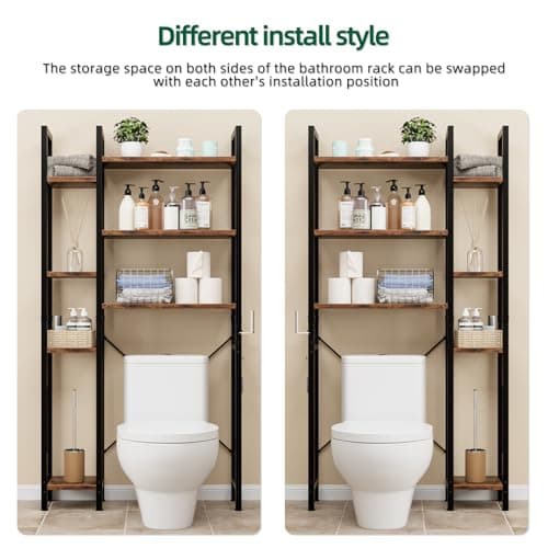 OTK 7-Tier Over The Toilet Storage Organizer - Freestanding Rack with Hooks & Adjustable Feet for Bathroom & Laundry