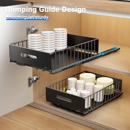 2 Pack Heavy Duty Cabinet Organizer, Slide Out Drawers (16.5"x11.8"x3.94"-Black)