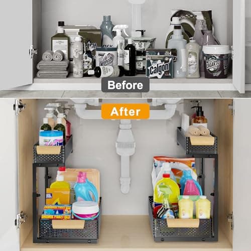 2-Pack 5 Height Adjustable Kitchen & Bathroom Cabinet Organizer Drawers