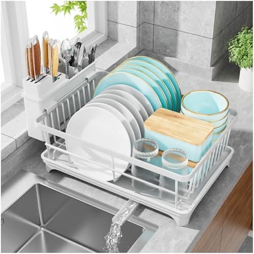 Large Dish Drying Rack for Kitchen Counter with Utensil Holder, 2-Tier Organizer in Black