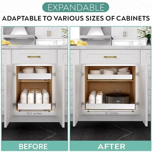 Expandable 21" Slide Out Cabinet Organizer for Kitchen & Pantry Shelves