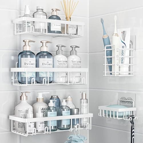 5 Pack Rustproof Stainless Steel Shower Caddy Organizer, Silver